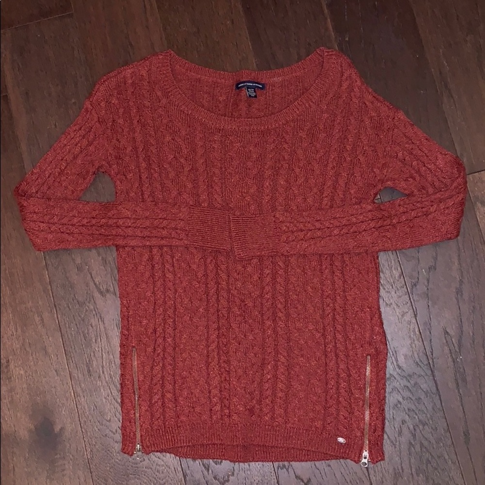 Cable-Knit Burnt Red American Eagle Sweater